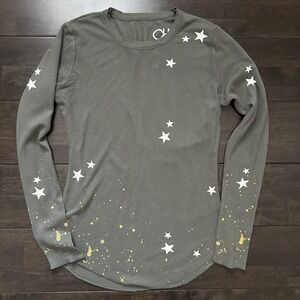 Chaser Thermal Long Sleeve Tee Womans Small Star-Waffle Knit Green